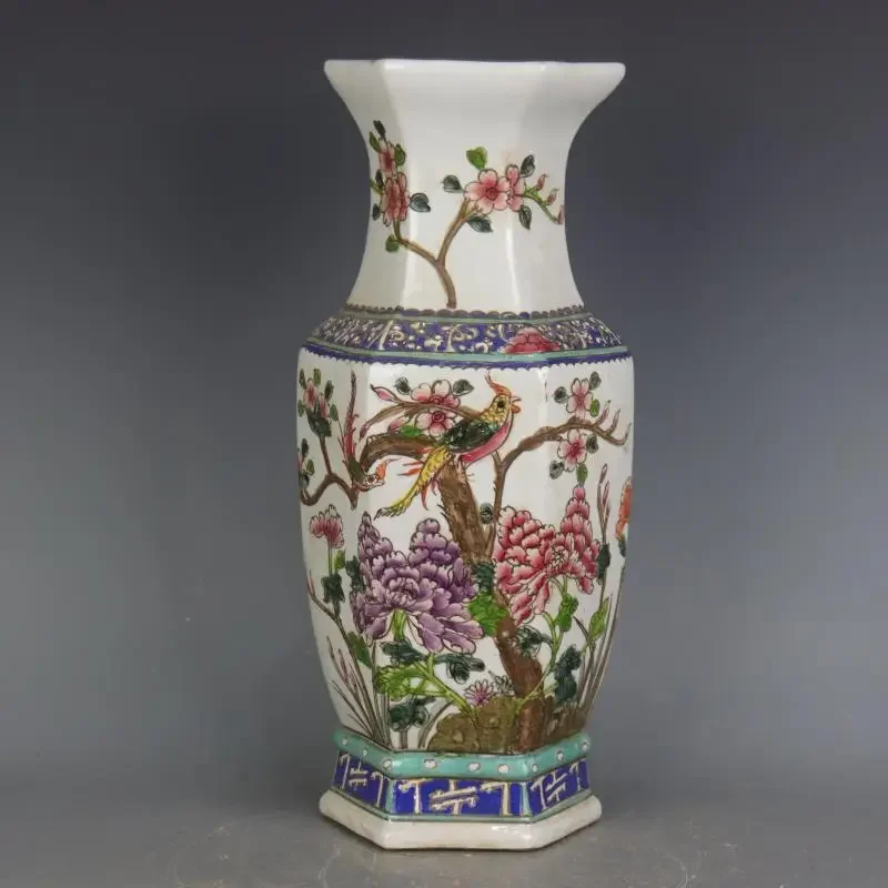 Qing Daoguang ваза декор пастельная фигура шестисторонняя ваза бутылка фарфор ручной работы домашняя антикварная полка украшения антиквариат