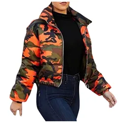 Fashion Camouflage Jacket Ladies Elegant Casual Short Zipper Cotton Jacket Ladies Winter Thick Warm Short Parka Coat Ladies