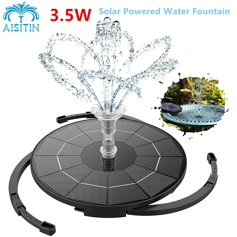 

AISITIN Solar Fountain Pump, 3.5W Solar Powered Water Fountain Pump with 6 Nozzles,Solar Birdbath Floating Fountain for Garden