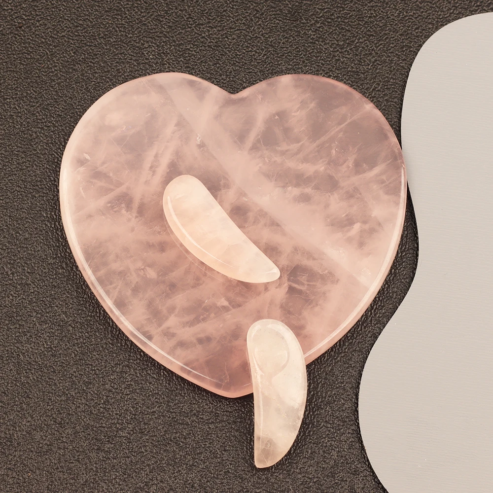 Big Size Natural Rose Quartz Coaster Heart-shape Crystal Pad Jewelry Display Tray Flake Texture Transparent Gemstone - view 6
