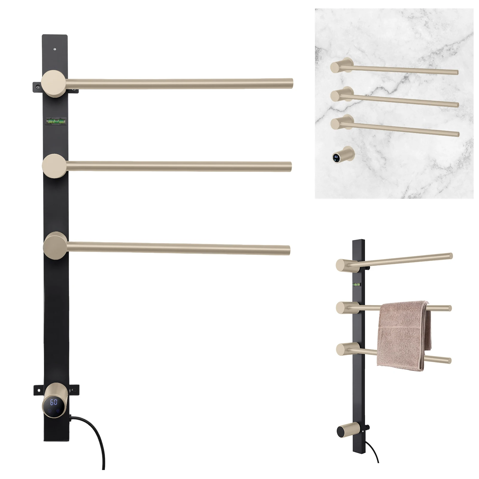 

Towel Rack Warmer 3 Bar Towel Warming Rack Electric Towel Warmer with LED Display,Timer,Bathroom Towel Warmer for Home,Hotel,Gym