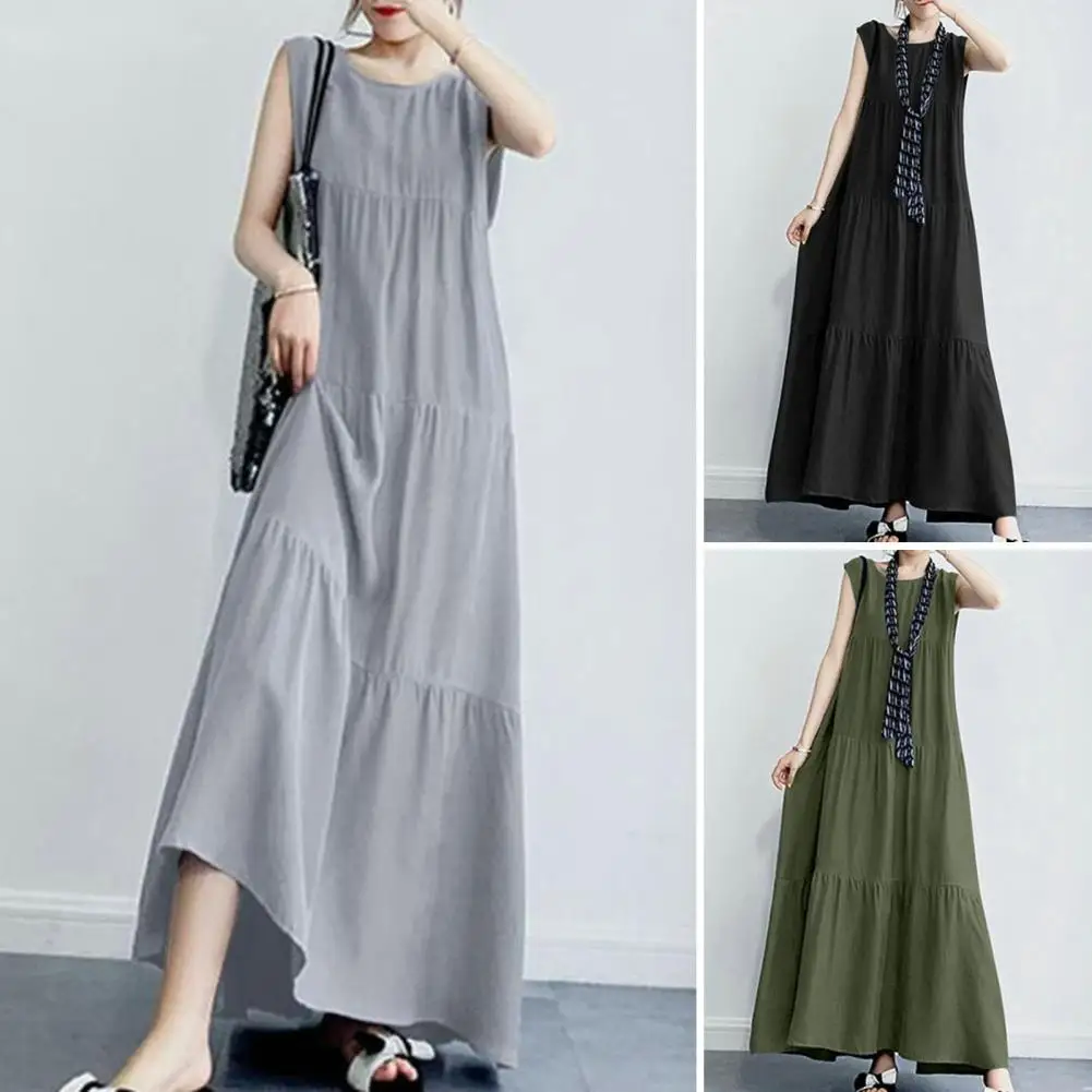 

A-line Dress Elegant Maxi Dress for Women A-line Silhouette Round Neck Breathable Fabric for Beach Vacation or Summer Events