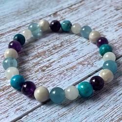 1pc/Boho Beaded Stretch Bracelet White Lace Onyx, Aquamarine, Moonstone, Malachite Stress Relief Jewelry Gift