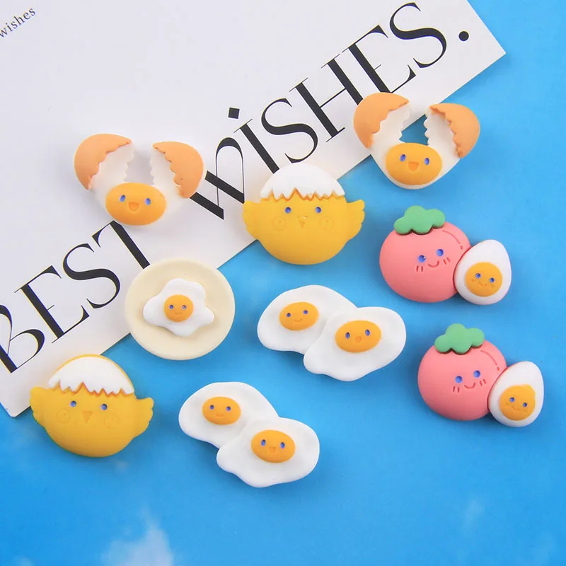 20Pcs Simulation Eggs Resin Cabochon Flatback Fake Food DIY Scrapbooking Ornament Phonecase Decoration Fried Egg Resin Buttons