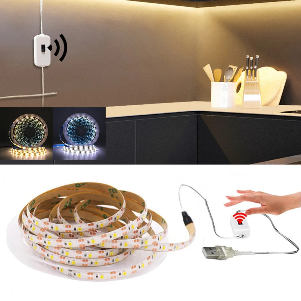 USB Motion LED Strip Lights DC 5V Hand Sweep Waving ON OFF Sensor Under Cabinet Light Night Lamp Kitchen Wardrobe Bed Lighting