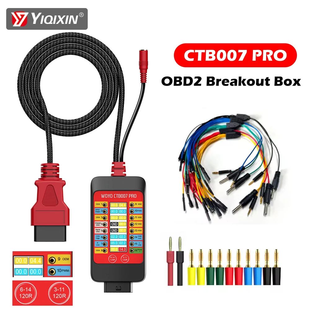 CTB007 PRO OBD2 Breakout Box ECU Testing Tool On Bench With LCD Digital 16PINs Vrms Display CAN Test Automotive Diagnostic Tool