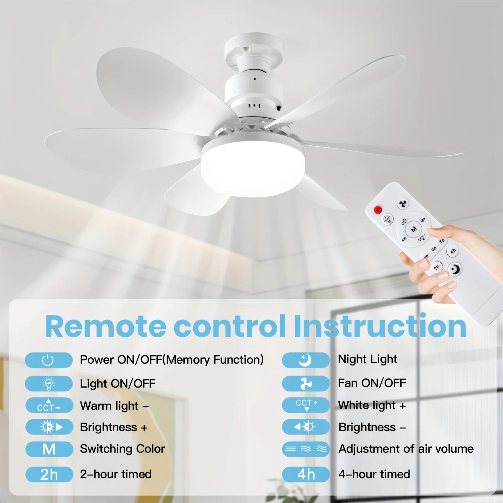 20.5-Inch Fan Light, 3-Speed Silent Wind Speed and 3-Tone Light, Suitable for Bedrooms, Living Rooms, Kitchens, Garages, Offices
