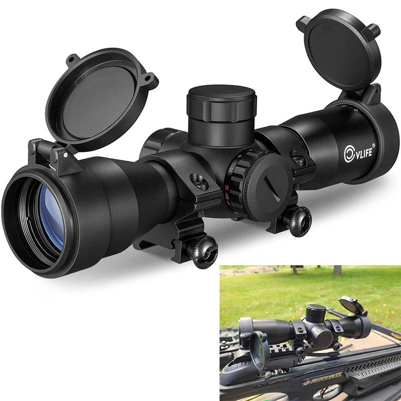 

CVLIFE 4x32 Crossbow Scope Compact Riflescope Optics Red Green Illuminated Sights Fits 20mm Standard Picatinny Rail for Hunting