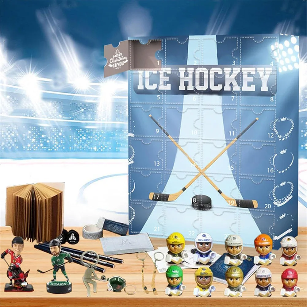 1 PC Hockey Advent Calendar 2024 with 24 Little Doors Team Miniature Figures Keepsake Advent Calendar Miniature Hockey Ornament