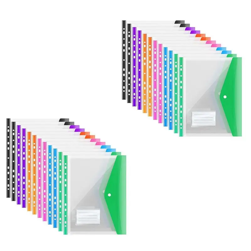 

Ingenious-24Pack A4 Plastic File Folder,Expandable A4 Expandable Punched Pockets For A4 Folders,With Snap Closure And Label Pock