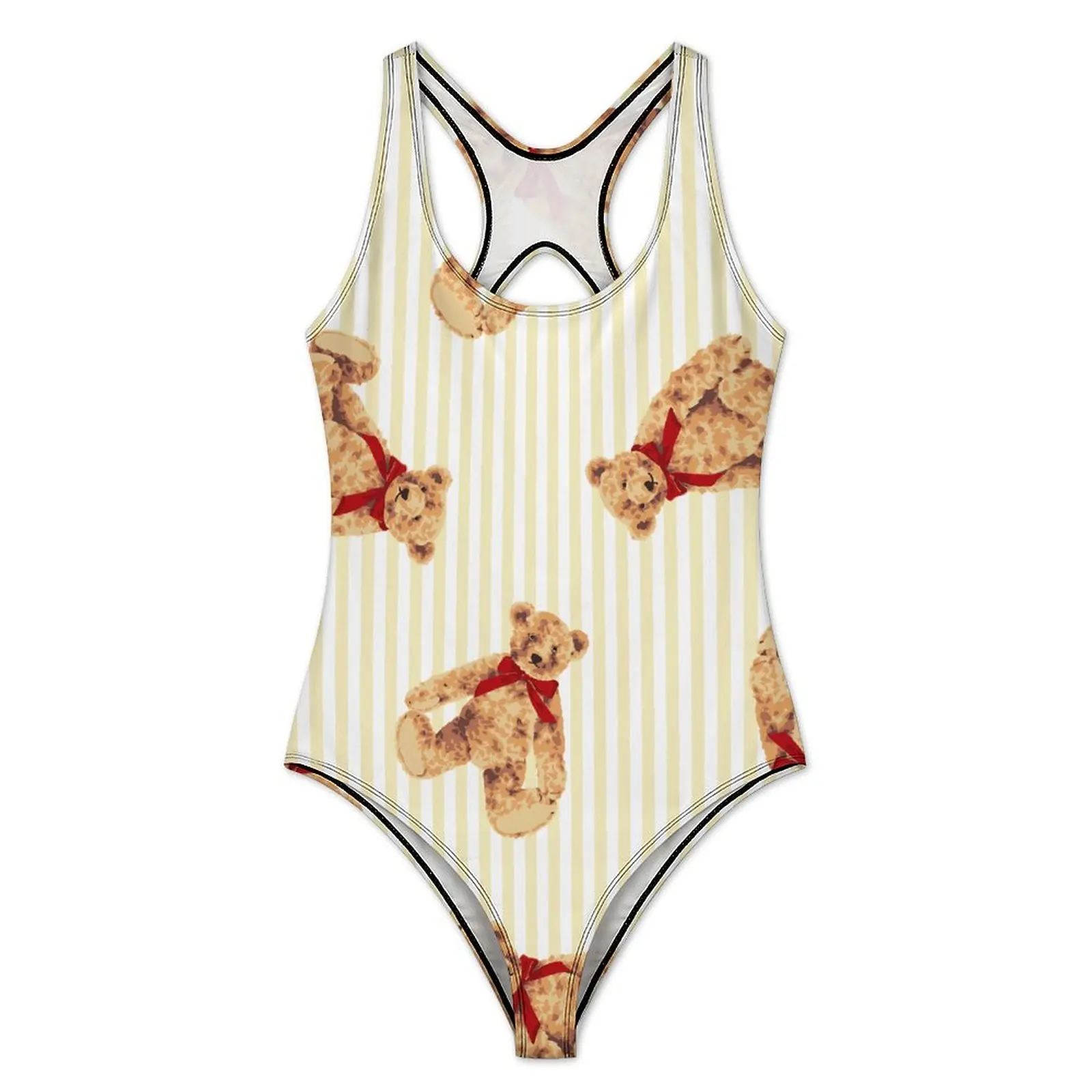 Cute Bear Print Swimsuit Funny Animal Swimwear One Piece Fitness Bodysuit High Cut Monokini Ladies Push Up Sexy Beachwear