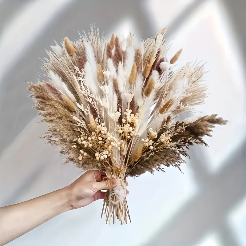 Bouquet élégant de pampas, gypsophile et queues de lapin, fleurs séchées, décoration bohème pour la maison et les mariages, cadeau de festival, eucalyptus artificiel