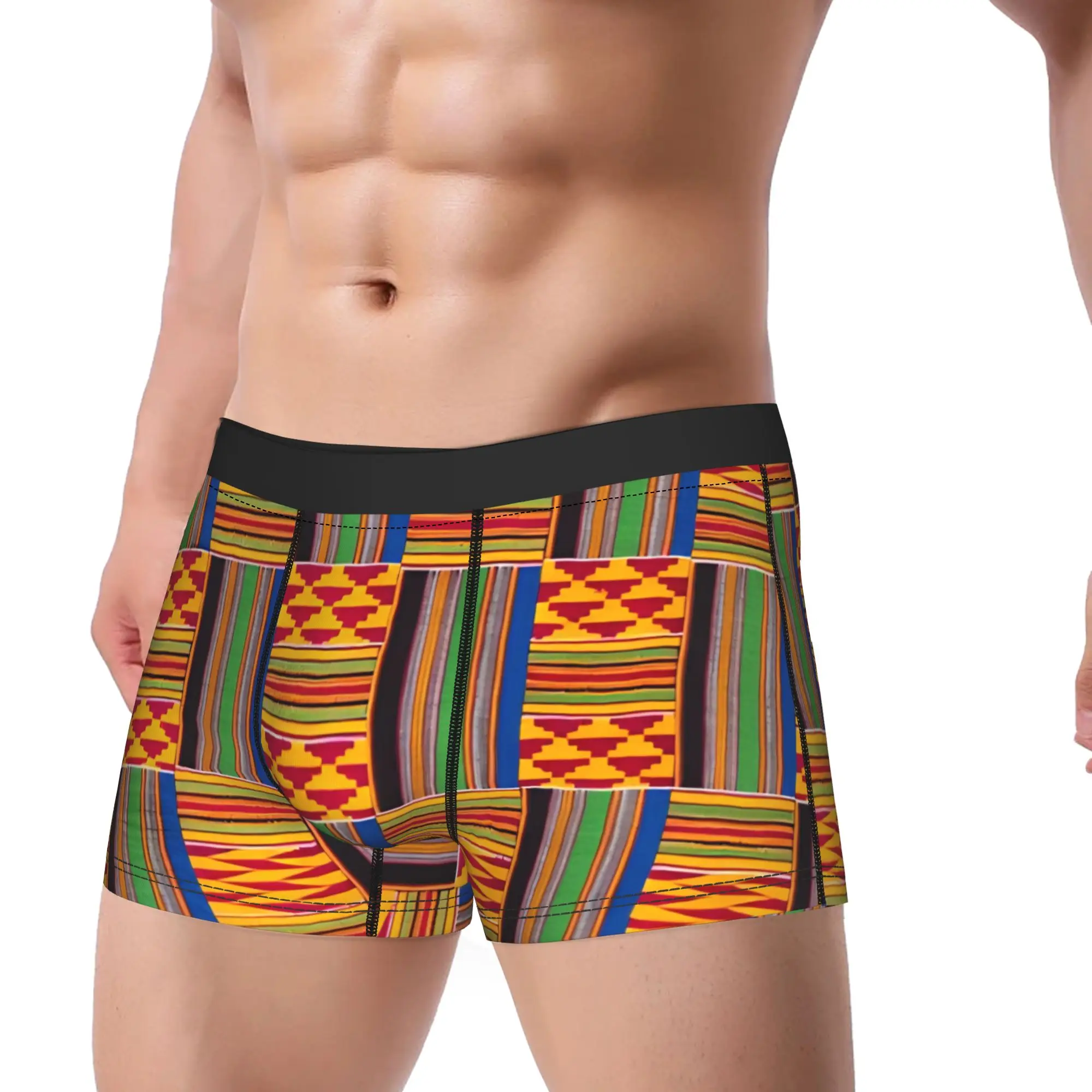 African Pattern Authentic Kente Cloth Underwear  Male Boxer Brief Breathable Trunk High Quality Design Large Size Panties
