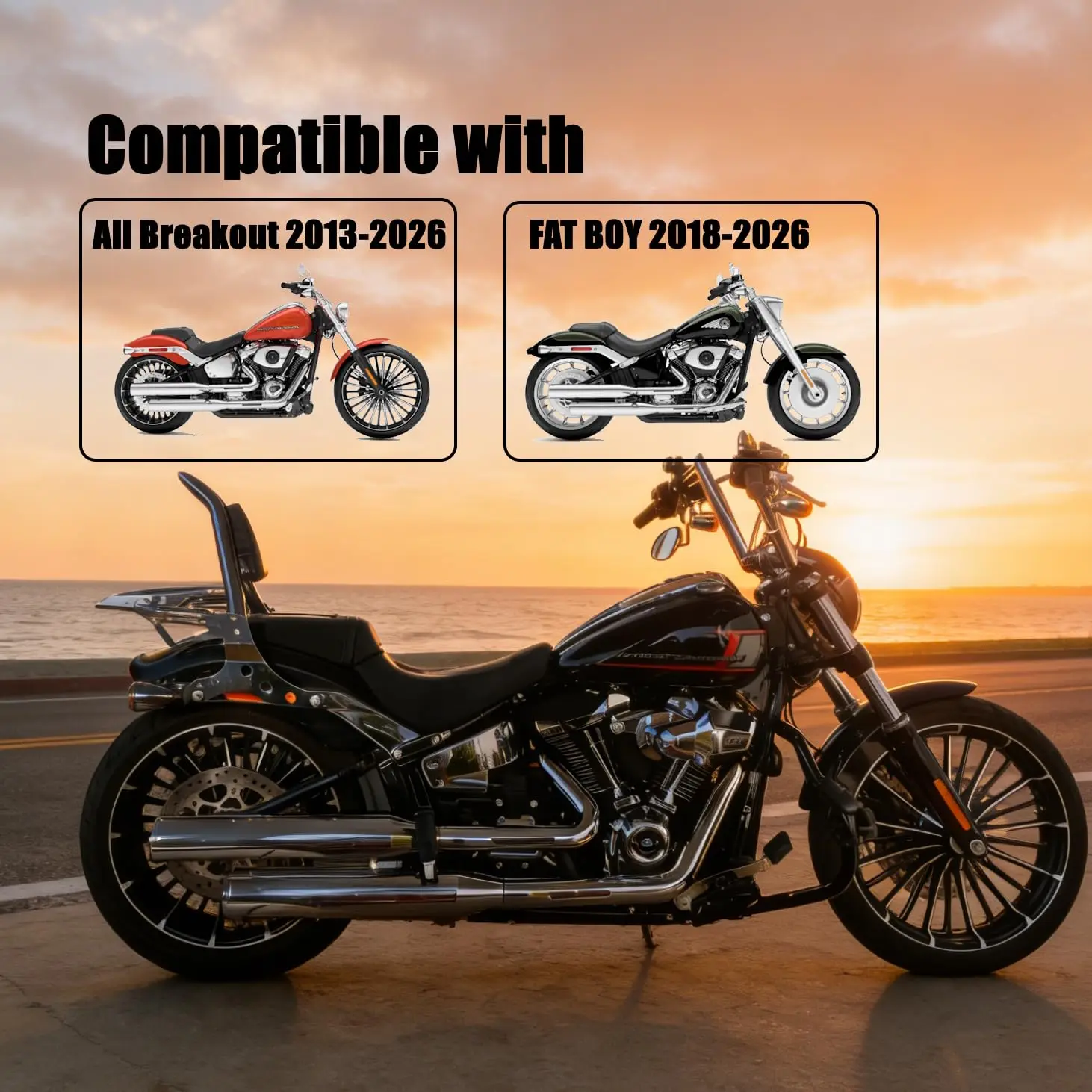 Motorcycles Rear Backrest Sissybar For Harley Fat Boy FLFBS 18-26 Breakout 13-26 Passenger Back Rest Sissy Bar & Luggage Rack view 2