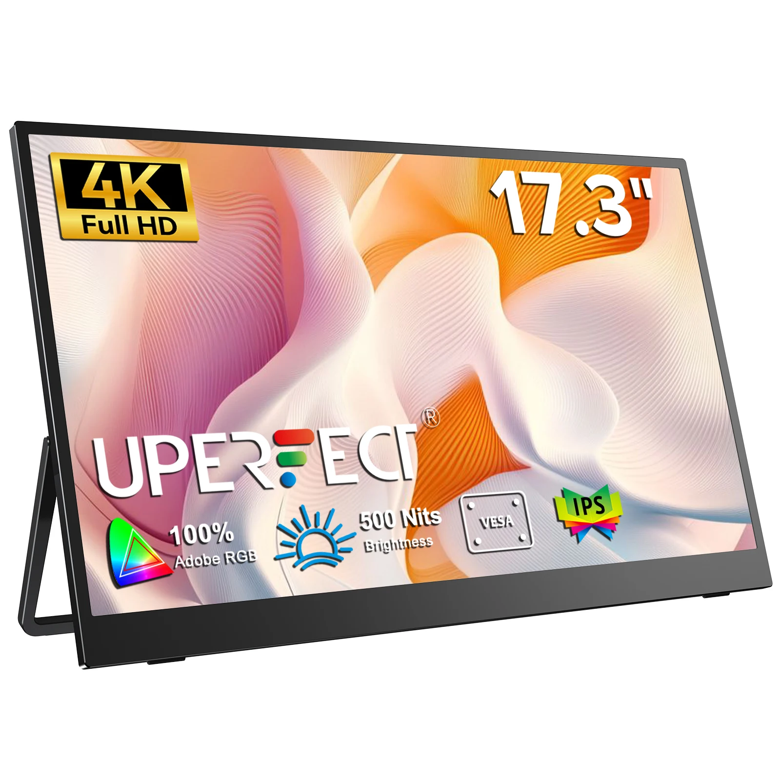 شاشة UPERFECT 17.3 بوصة محمولة 4K IPS UHD 500 Nit 3840X2160 IPS شاشة عرض الألعاب HDR FreeSync مكبر صوت Type-C HDMI