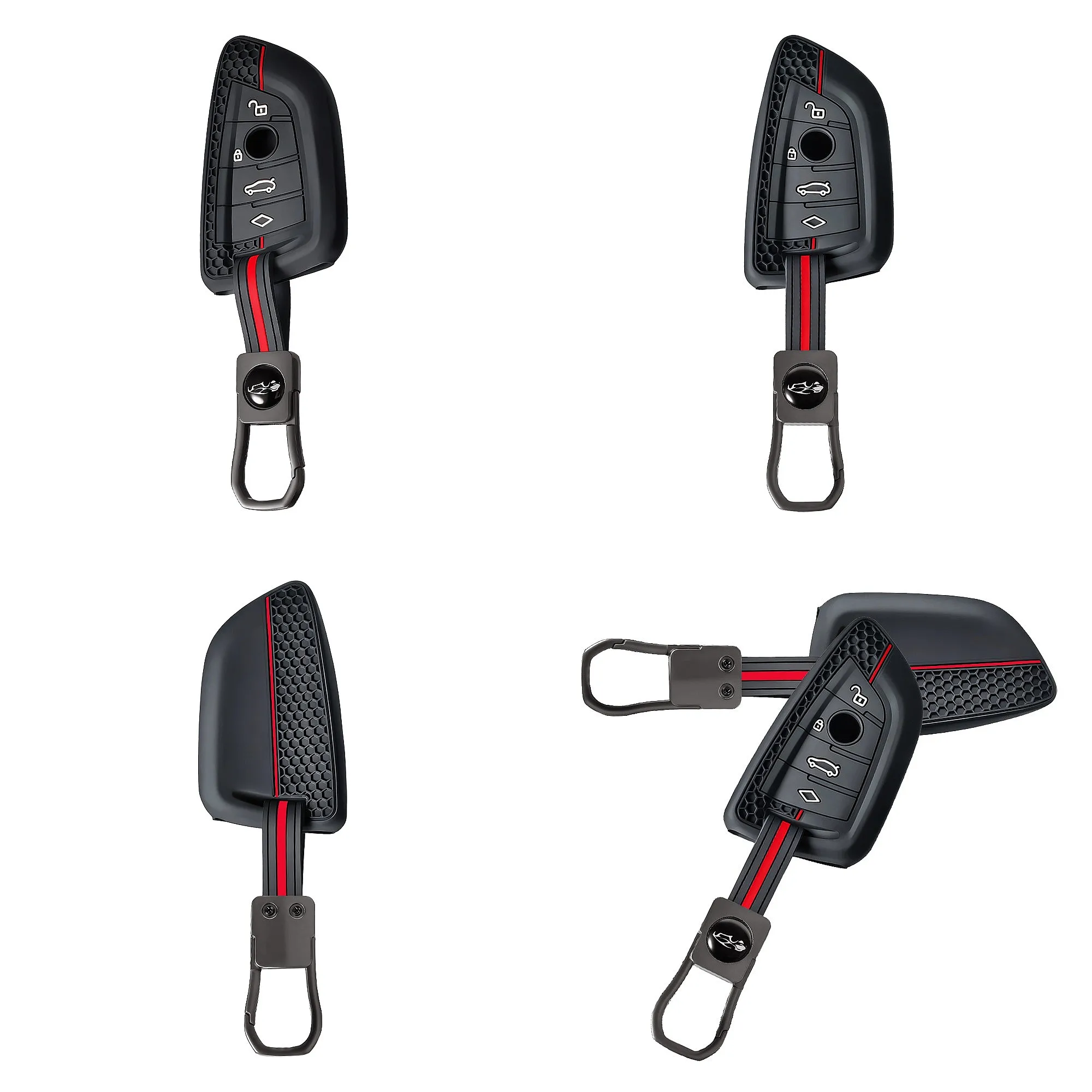 4 Button For BMW 2 3 5 6 7 Series X1 X2 X3 X5 X6 2023 2022 2021 Remote Silicone Key Fob Ring Chain Case Cover Holder Protector