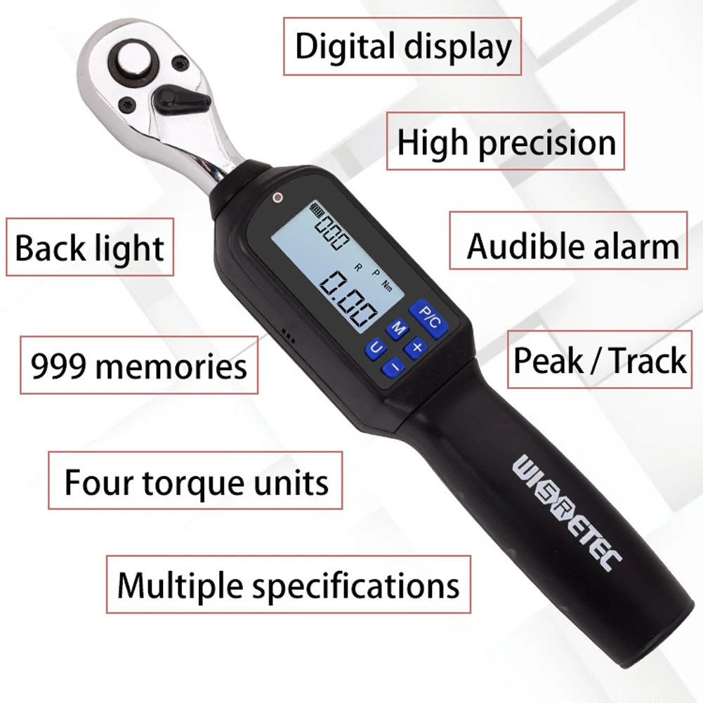 1/4 3/8 1/2 Inch Handheld Portable Digital Torque Wrench Large Screen with Backlight Sound LED Alarm Real-time Peaks Measurement