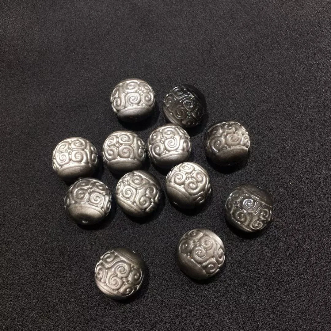 5pcs Natural Silver Obsidian Stone Meander Beads Carving Bracelet Fashion Jewelry Loose Beads Making Diy Design Woman Gifts