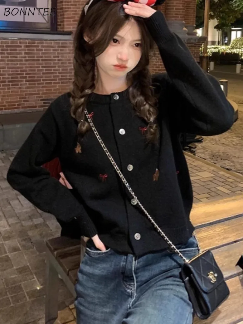 

Cardigan Women Preppy Style Long Sleeve Knitted Autumn Embroidery Design Korean Fashion Outwear Classic Prevalent Ins Trendy