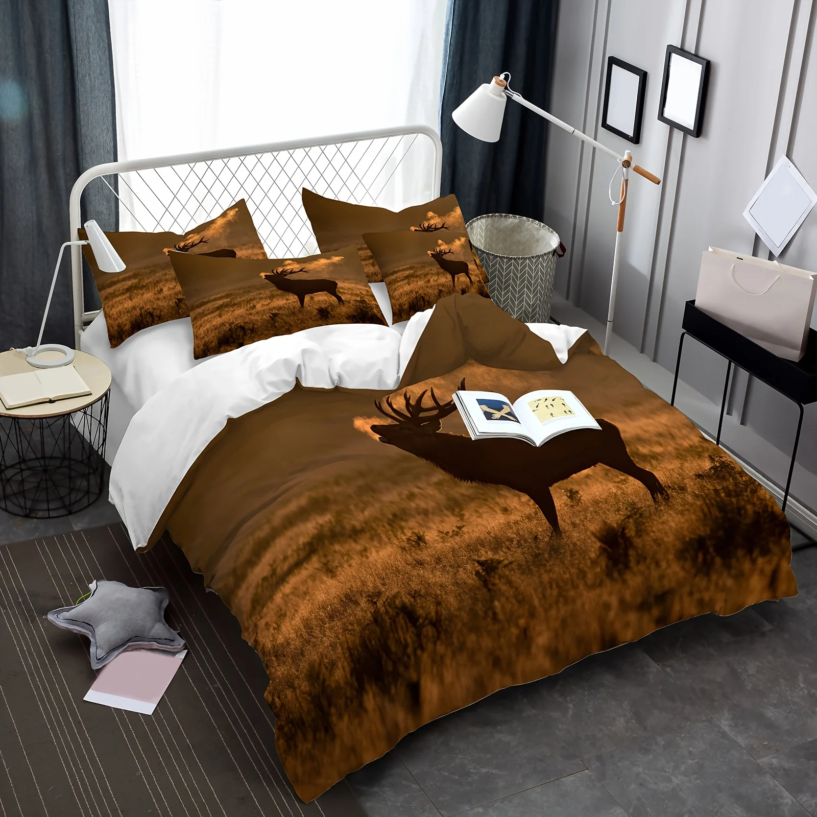 set-biancheria-da-letto-con-stampa-modello-cervo-2-3-pezzi-design-vibrante-del-prato-del-tramonto-per-l'arredamento-della-camera-da-letto-per-ragazzi-e-ragazze-uso-per-tutte-le-stagioni