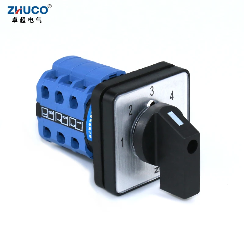 ZHUCO SZW26/LW26-20 Ui 660V 20A 1-2-3-4-5 3 Phase 12 Terminals 5 Position Changeover Selector Cam Switch 48X48 mm Panel Mount