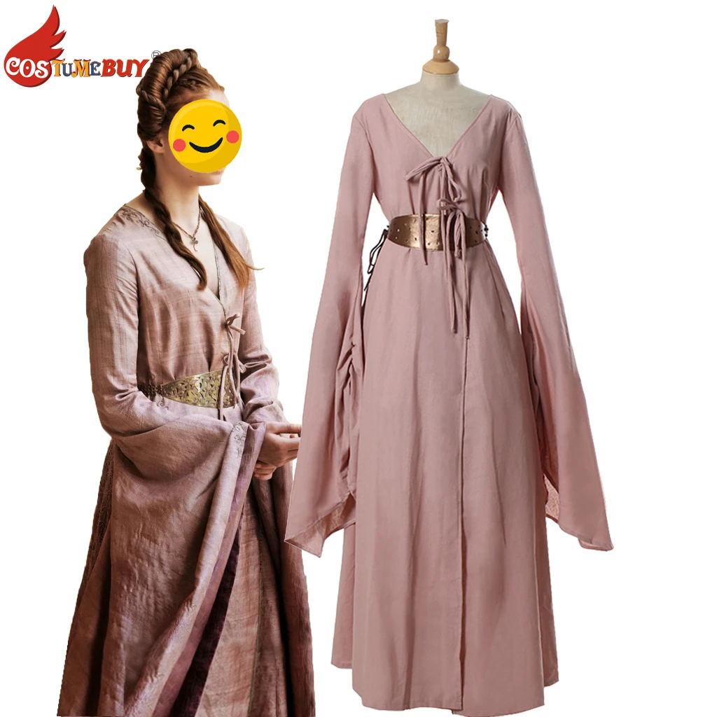 Movie TV Sansa Medieval Dress Adult Princess Queen Pink Gown Women's Party Vintage Fairy Dresses with Belt