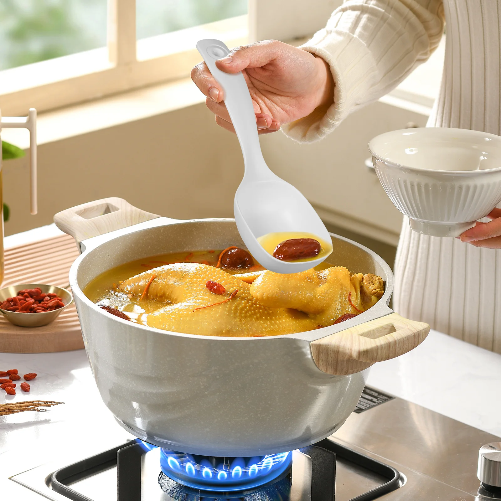 

2pcs Large Porridge Spoon Soup Ladle Reusable Pp Long Handle Serving Spoon For Kitchen Restaurant Canteen Household Cookware