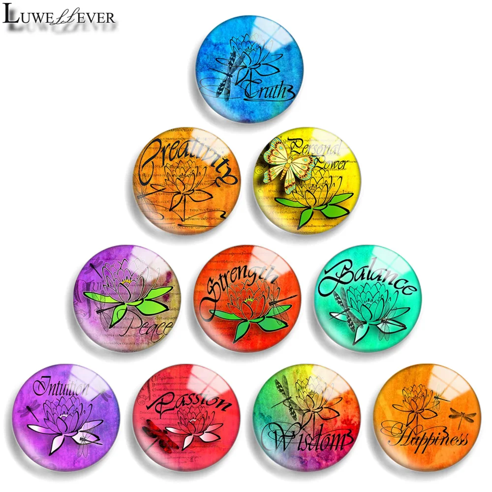 12mm 10mm 20mm 25mm 30mm 40mm 875 Yoga Mix Round Glass Cabochon Jewelry Finding 18mm Snap Button Charm Bracelet