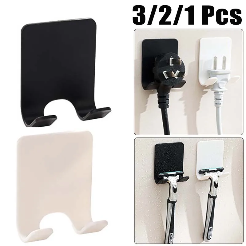 3/2/1Pcs Punch-free Power Cord Storage Rack Wall Storage Hooks Kitchen Plug Hook Adhesive Hooks Power Plug Socket Hanger Holder