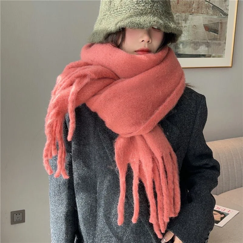 Women Thick Warm Scarf Fashion Solid Color Warm Scarf Design Mohair Shawl Winter Warm Wraps