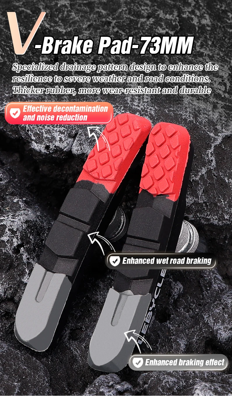 LEBYCLE MTB Rennrad V-Brake-Bremsbeläge Fahrrad-Bremsbacken 70mm 73mm Gewinde für Linealzugbremsen Alle Wetterbedingungen Geräuscharm – Detail 7