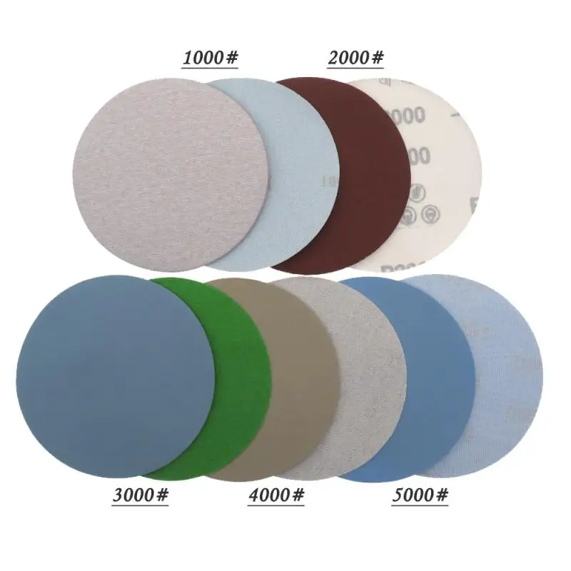 Papier de verre à crochet et boucle de 1/2/3/4/5/6 pouces, 25 pièces assorties, papier de ponçage rond grain 1000 /2000 /3000 /4000/ 5000 pour le polissage