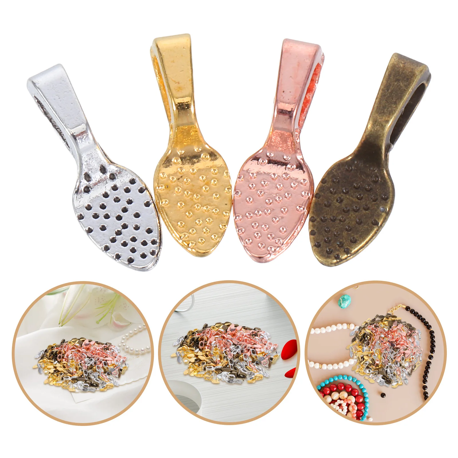 

200Pcs Jewelry Bail Pendant Flat Oval Round Glue on Bails Charm Connectors Necklace Earring DIY Craft Supplies