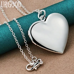 925 Sterling Silver Love Heart Photo Frame Pendant Necklace 16-30 Inch Chain For Women Party Engagement Wedding Fashion Jewelry