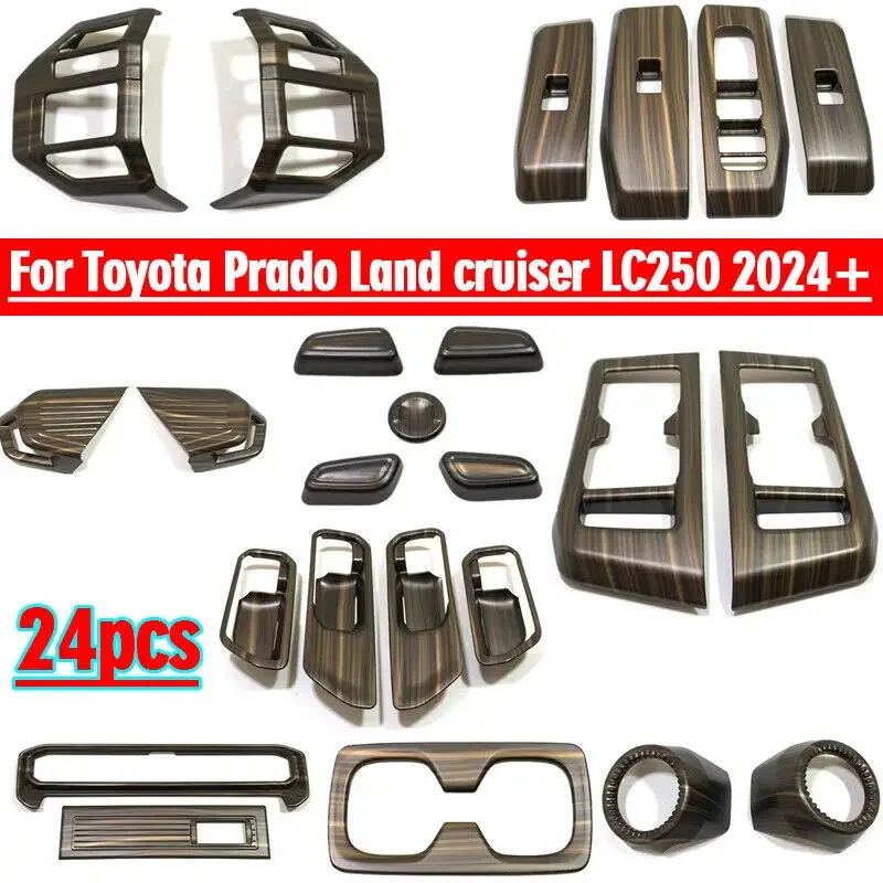 24x Wood Grain Interior Accessories Kit Cover Trim For Toyota Prado 2024-2025