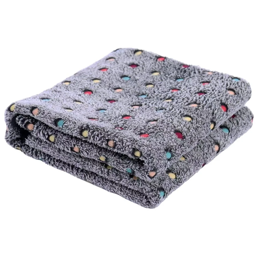 Coral Fleece Flannel Pet Blanket Double-Sided Soft Dot Pattern Throw for Dogs Cats Puppy Kitten for Pet Beds Kennels Crate Car