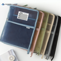 A4 Nylon Mesh Zipper Pouch Bag Transparent Data Document Storage Bag Solid Color Thickened File Bag School Office Supplies