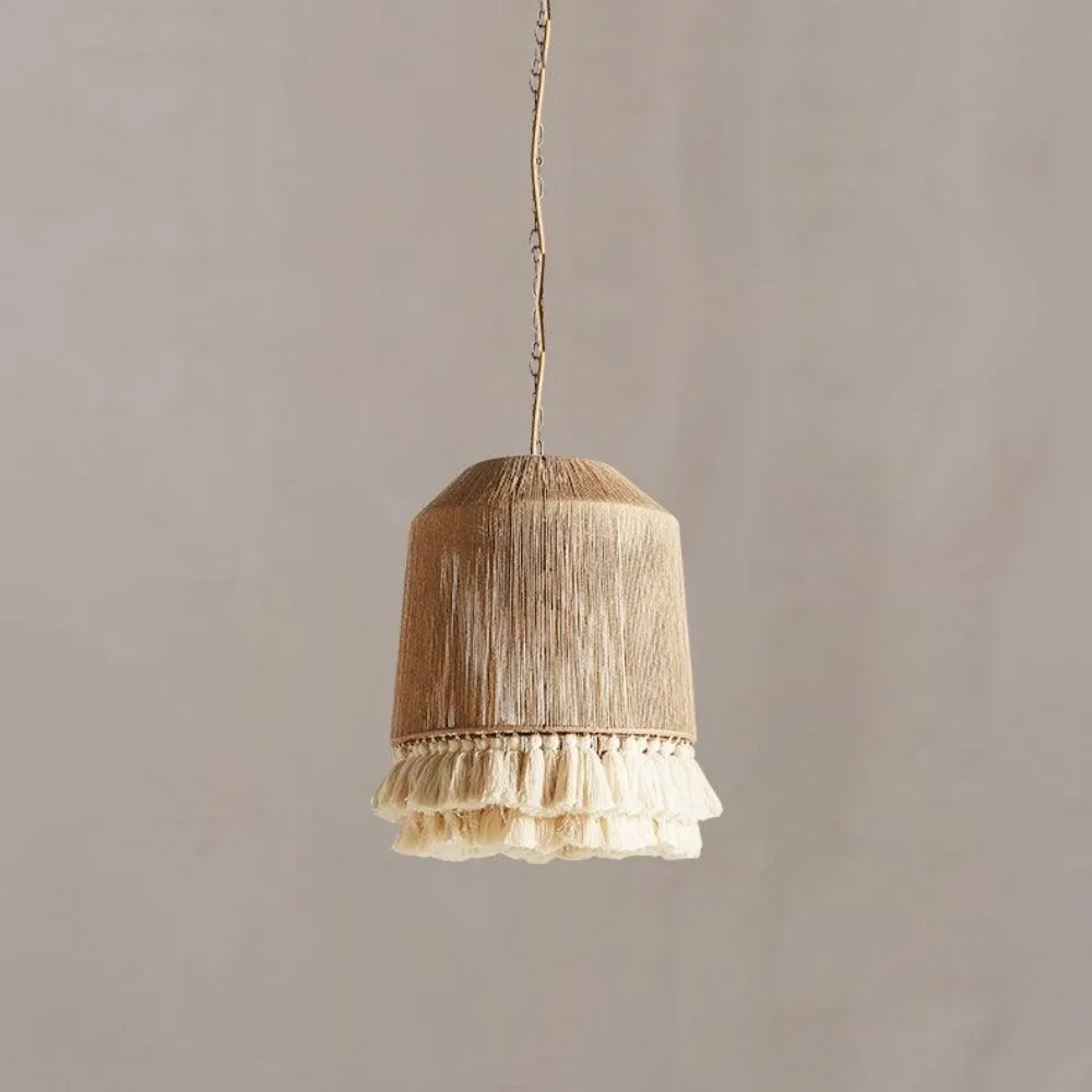 

Hemp Rope Hanging Lamp-Boho Coastal Hand Woven Pendant Light-Beige Tassel Cage Basket Lighting for Dining Room Kitchen Farmhouse