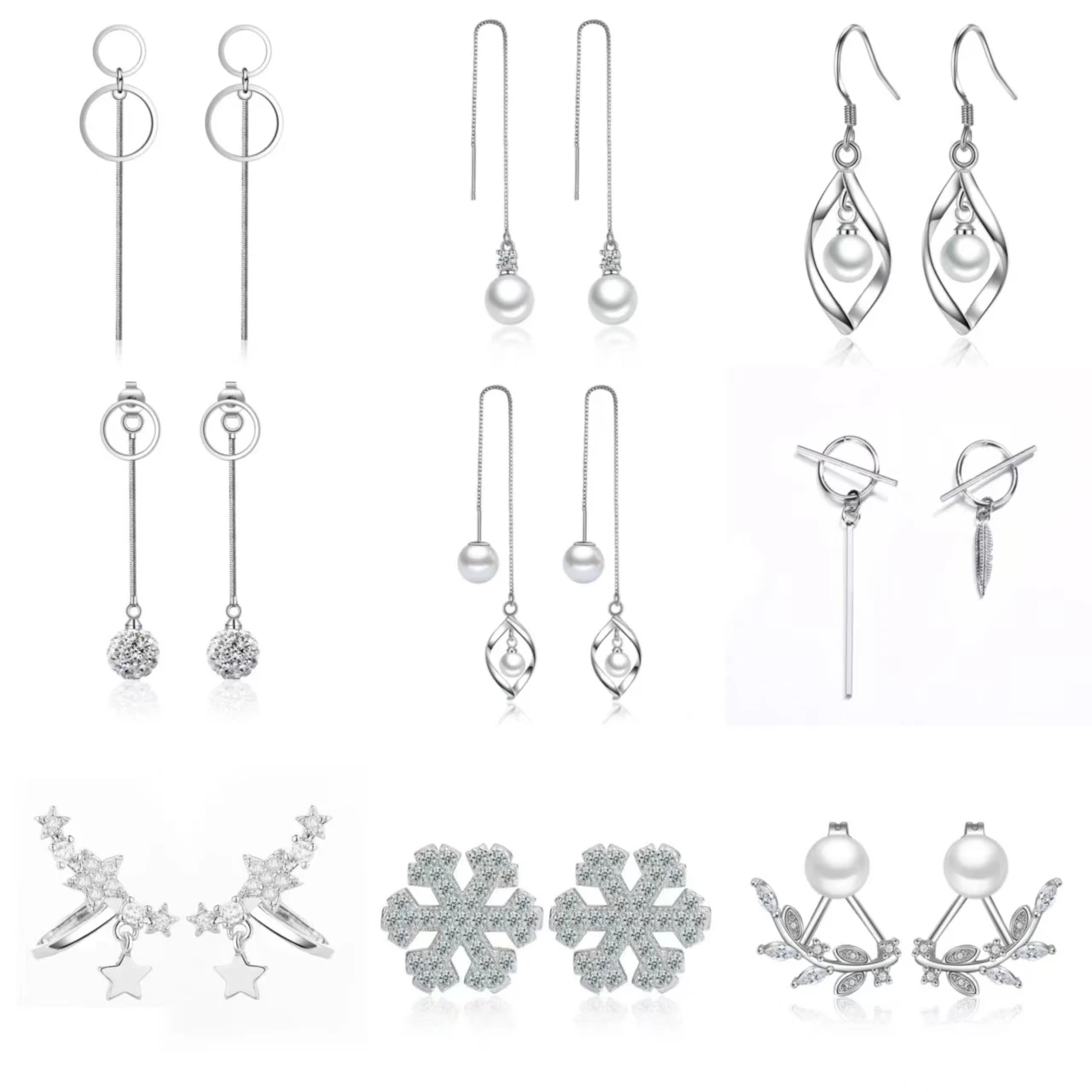 Copper Elegant Silver Plated Pearl & Leaf Zircon Earrings For Beautiful Girls Daily Casual Party Fashion Jewelry