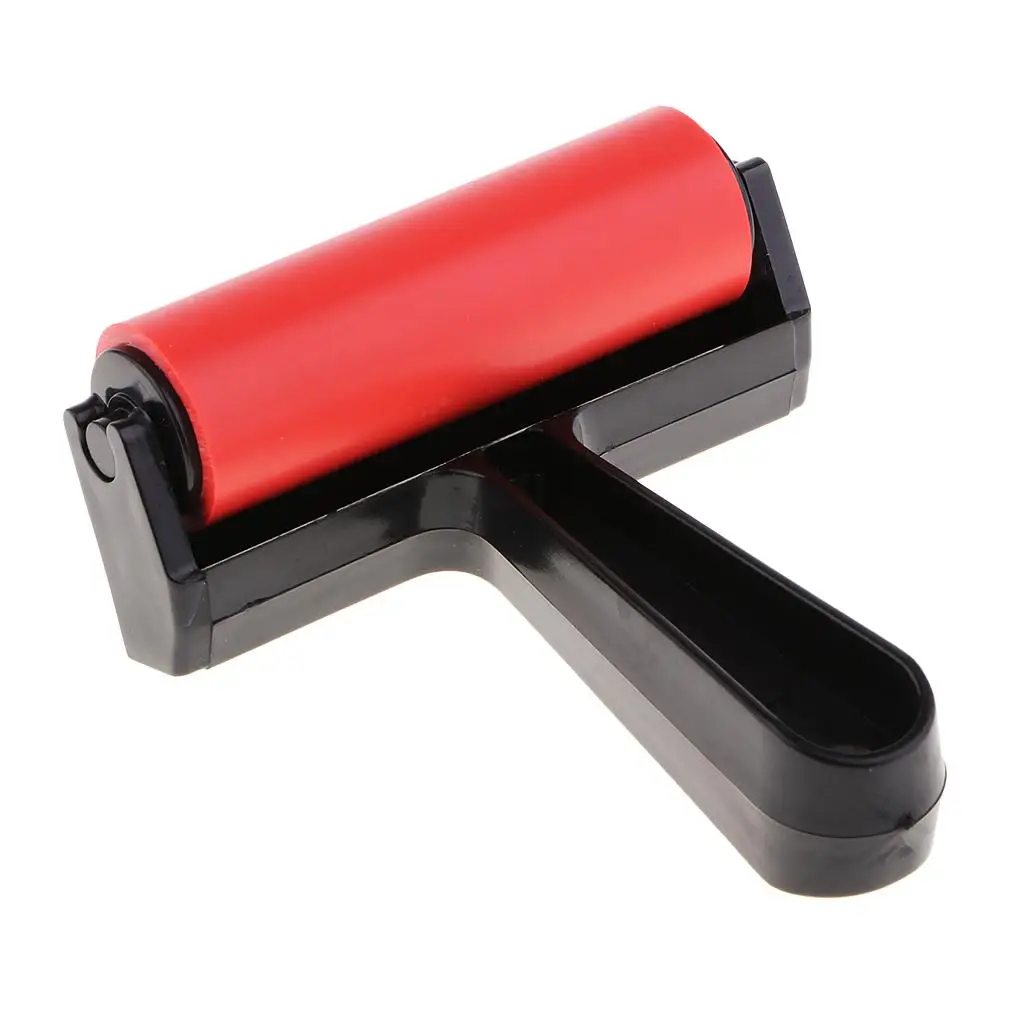 Art Craft Rubber Roller 10cm Red Plastic Print Block Inking Tool for Wallpaper DIY Painting Projects
