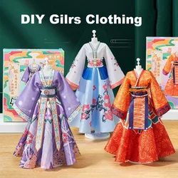 Diy crianças hanfu menina ano novo presente de aniversário traje diy design de roupas alfaiataria mudança boneca artesanal criação brinquedos