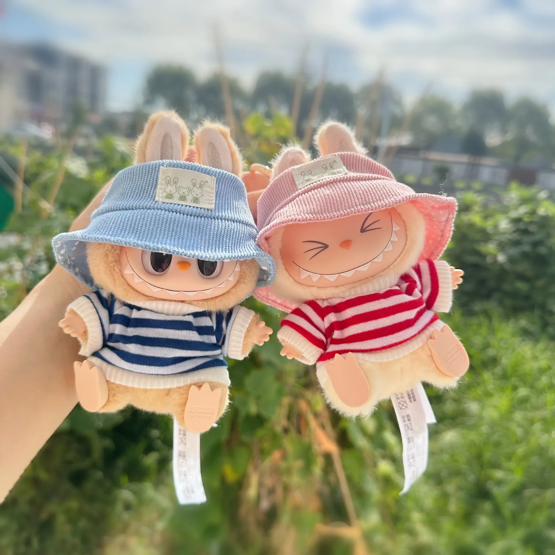 Mini Plush Doll'S Clothes Outfit Accessories For Korea Kpop Exo Labubu V1 V2 Idol Dolls Striped shirt Pocket overalls Clothing