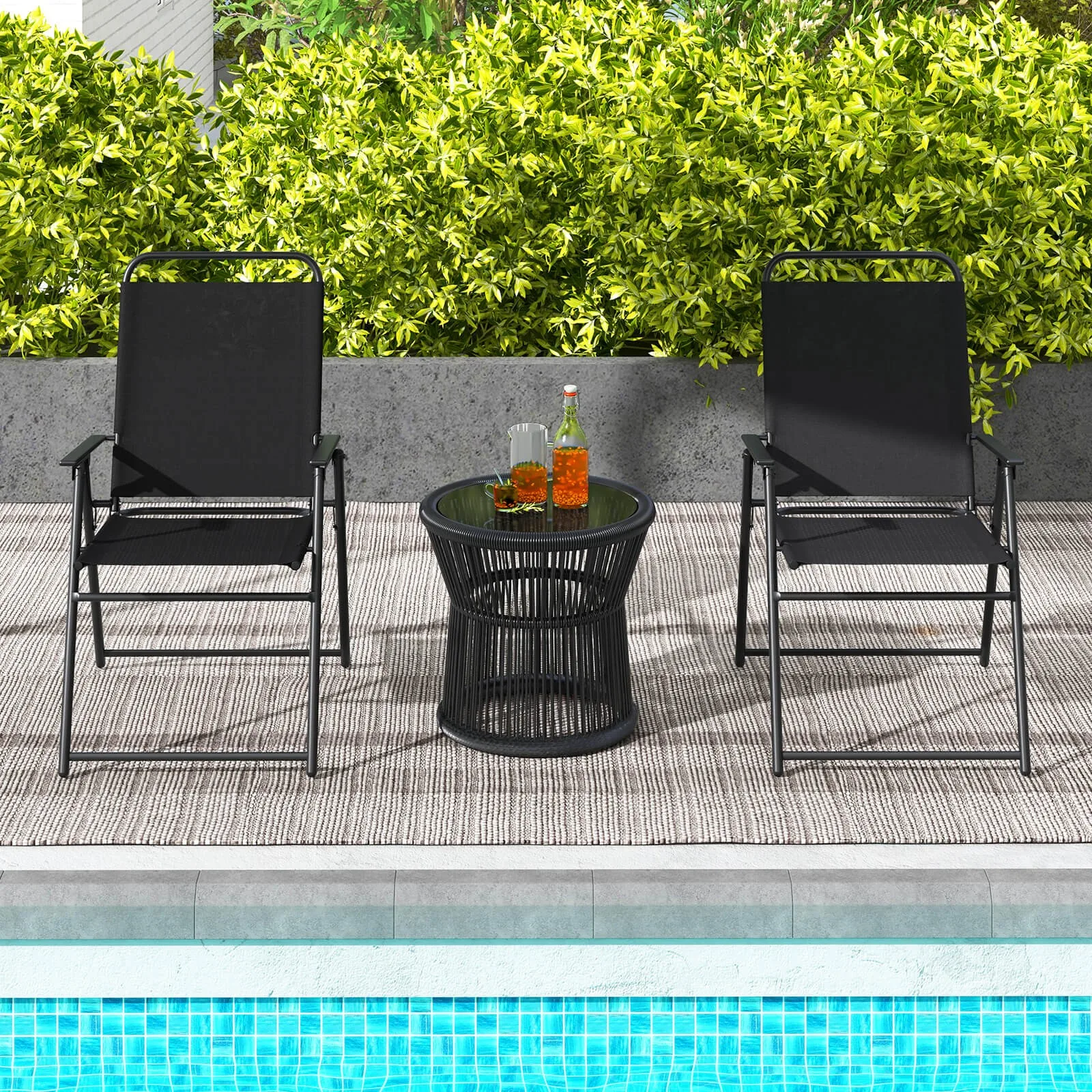 

2pcs Patio Folding Sling Chairs Dining Armrest Backrest Outdoor Portable