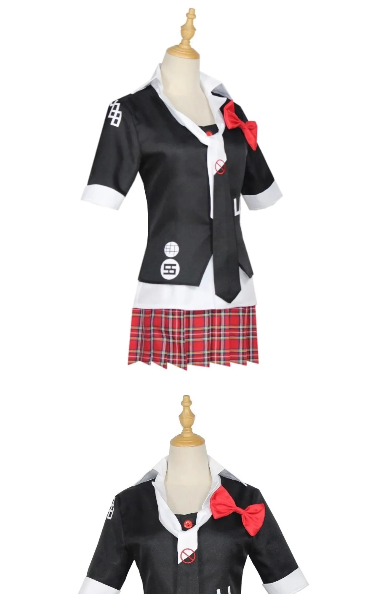 Anime-Spiel Danganronpa, Cosplay-Kostüm, Enoshima Junko Uniform, Café-Arbeitskleidung, kurzer Rock, Monokuma-Kopfbedeckung – Detail 12