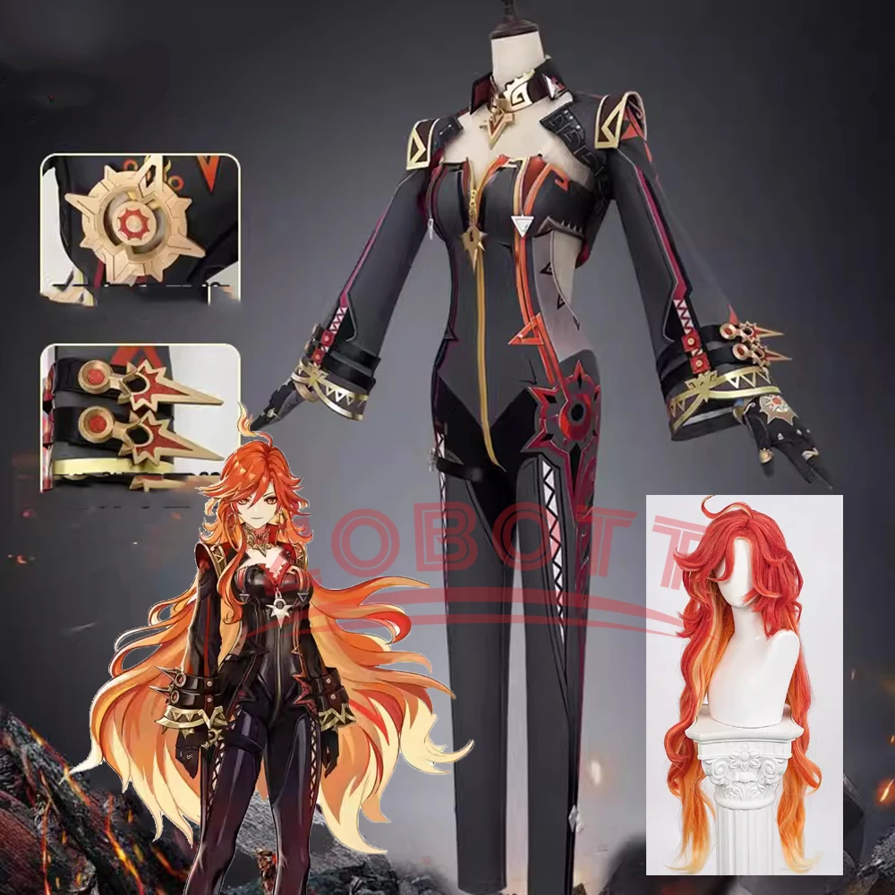 Costume de Cosplay Pyro Archon Mavuika pour Homme et Femme, Uniforme de Jeu Genshin Impact, Tenue de ixd'Halloween, Ensemble Complet avec Perruque et Chaussures