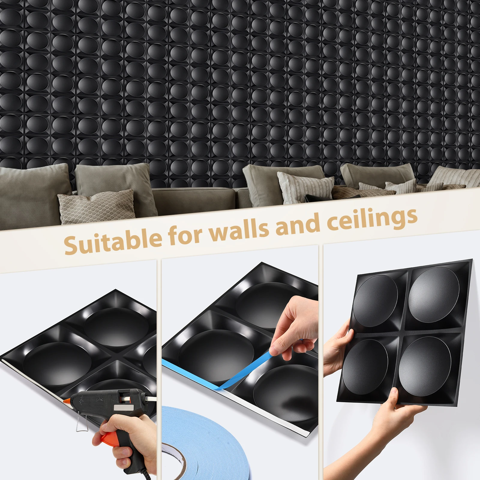 KUUJOJO แผงผนังพื้นผิว 3 มิติสําหรับตกแต่งผนังในร่ม เหมาะสําหรับห้องนั่งเล่น ห้องโถง ห้องนอน โรงแรม สํานักงาน ส่งเทป