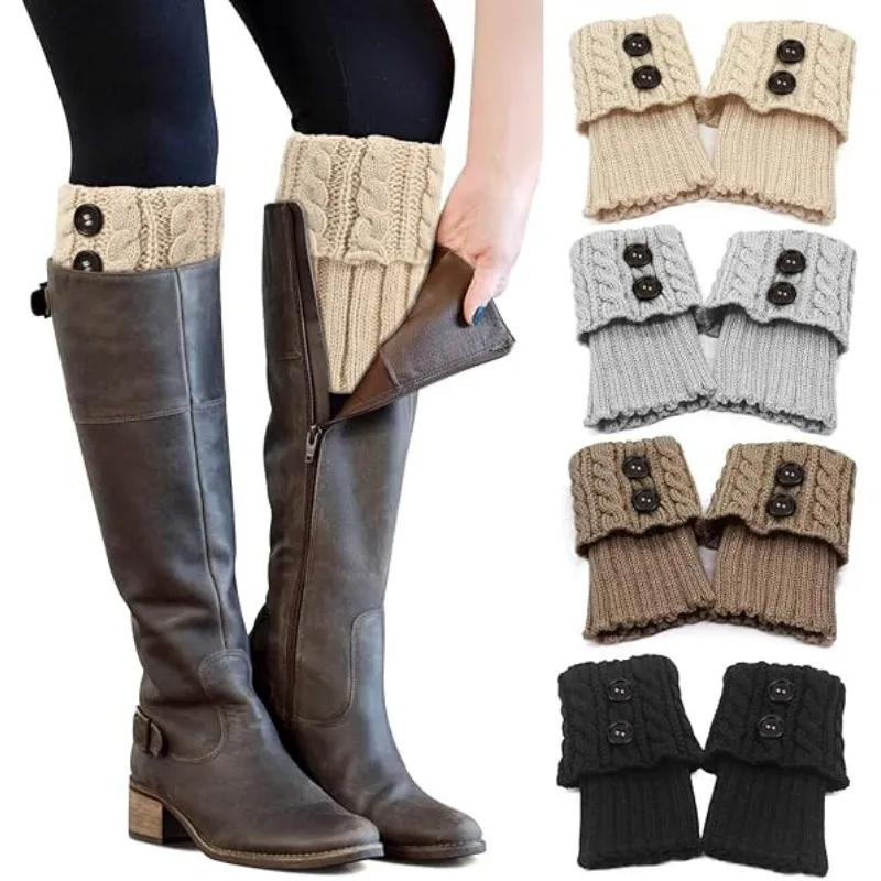 Button Cable Knit Wool Ankle Leg Warmers Women Short Foot Covers Cozy Winter Boot Socks Toppers Autumn Knitted Accessories