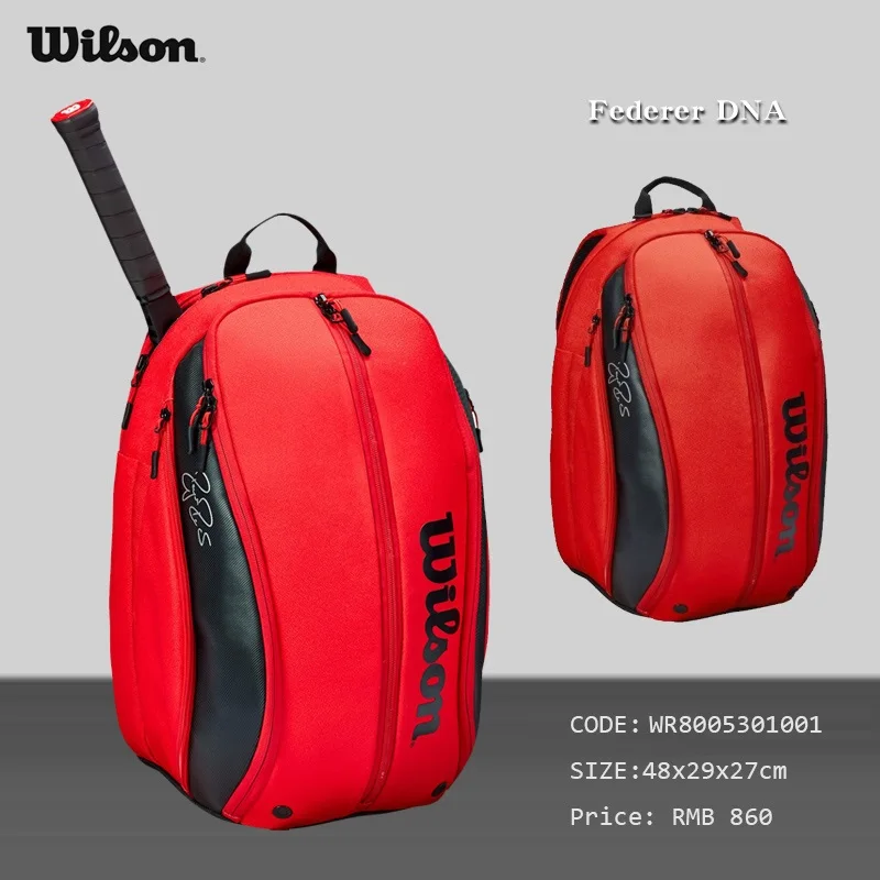 Wilson High Capacity Multifunctional Tennis Backpack Racket Bag 1-2 Pack with Signature RF Federer DNA Series