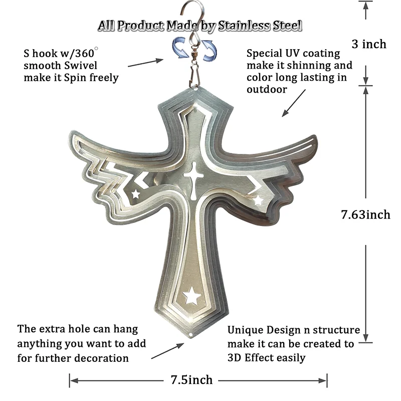 PSATHENATI Cross Pet Sympathy Gift Dog Memorial Wind Spinner Dog Memorial for Dog Lovers Stainless Steel Wind Chime Silver