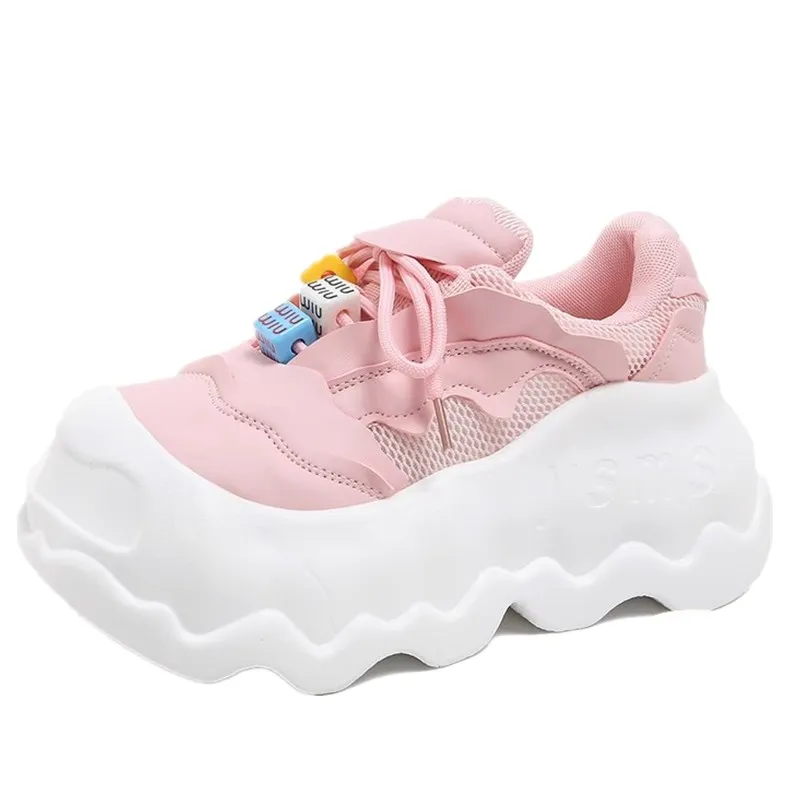 

Кожаная женская обувь на высоком каблуке 8 см, массивные кроссовки, осенняя обувь на танкетке и платформе, весенняя женская дышащая удобная обувь для скейтборда